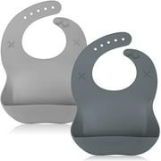 Silicone Baby Bib with 2 Holes for Paper Towel Adjustable Fit Waterproof Soft Bibs for Babies & Toddlers