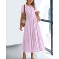 thumbnail image 2 of Vestido casual BTFBM de verano 2025 con cuello en V y manga corta para mujer, 2 of 9