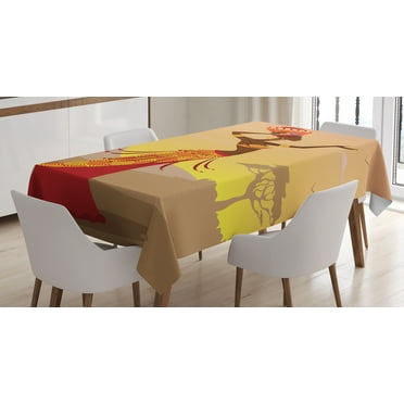 Ambesonne Afro Tablecloth Rectangular Table Cover, Desert Gulls Folkloric, 52"x70", Amber Tan