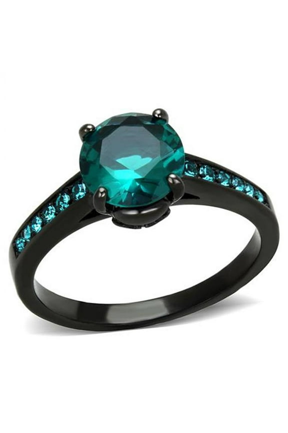 2.16Ct Blue Green Zirconia Black Stainless Steel Engagement Ring Women's Size 6