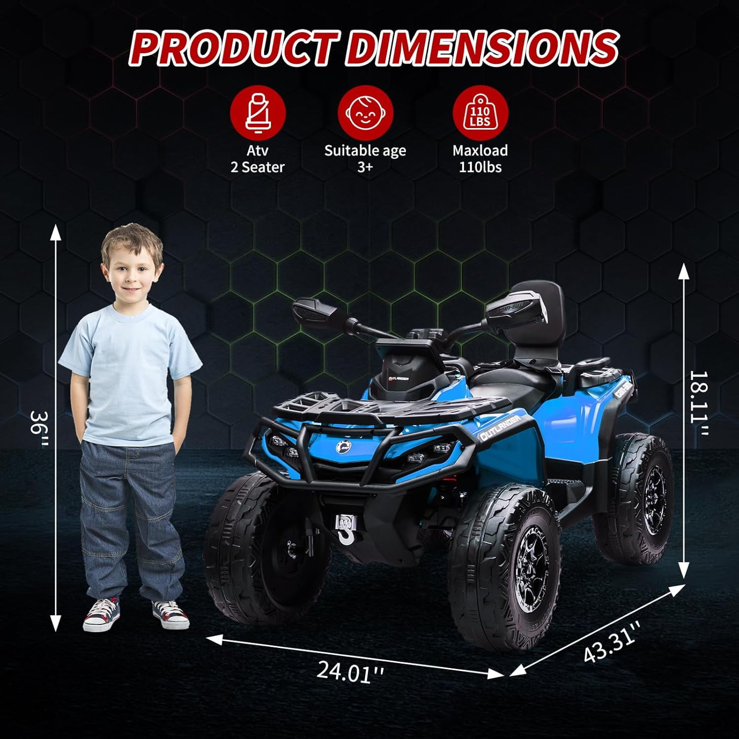 EastVita 2 Seater Ride On Car,24V Licensed Can-Am Electric ATV Car for Kids, 4 Wheeler Electric Toy Car with Bluetooth,Led,Leather Seaters,5 Mph Max Speed