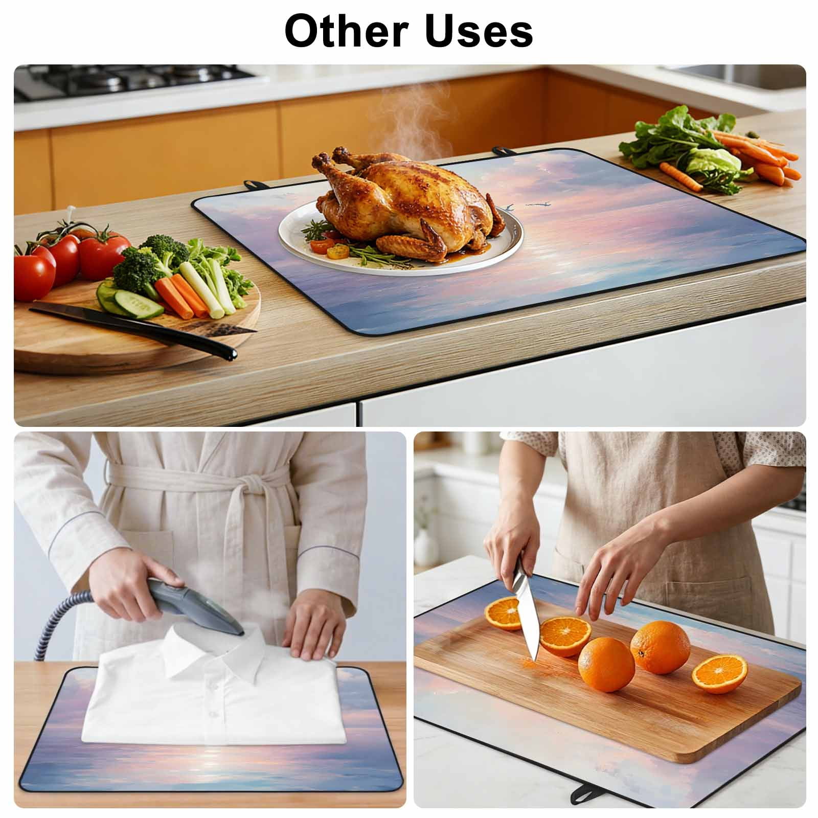 Ocean Seagull Stove Top Cover for Electric Stove, Heat-proof & Non Slip Glass Top Stove Cover Protector, Pink Blue Sunset Clouds Gradient Landscape Kitchen Flat Cooktop Rubber Mat 24x21 Inches