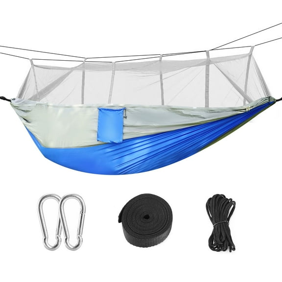 Camping Hammock  Portable Double Hammock with Net 600lbs Load 2 Persons Hammock w/Mosquito Net Outdoor Hiking Camping Hommock Portable Nylon Swing Hanging Bed w/ Strap Hook Carry Bag