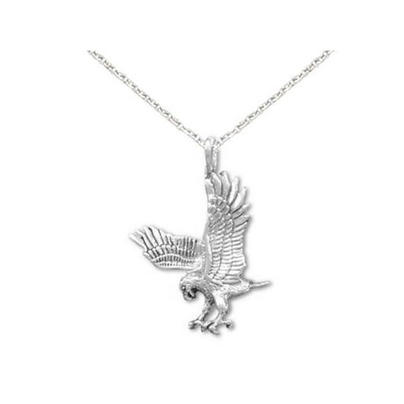 Landing Eagle Necklace Antiqued Sterling Silver - Made in the USA, 14-inch