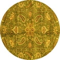 thumbnail image 1 of Ahgly Company Machine Washable Indoor Round Oriental Yellow Traditional Area Rugs, 3' Round, 1 of 4