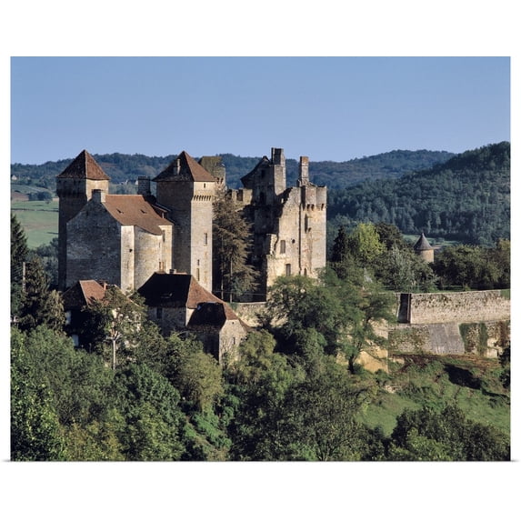 Great BIG Canvas | Rolled Ric Ergenbright Poster Print entitled France, Curemonte. The Towers Of Curemonte Castle Catch The Afternoon Light