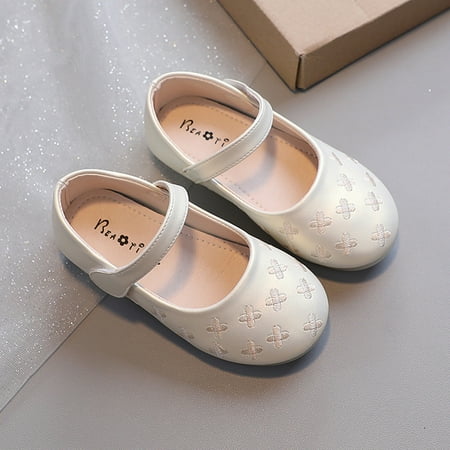 

HAXMNOU Girls Low Heel Shoes Cute PU Shoes Casual Shoes Beige
