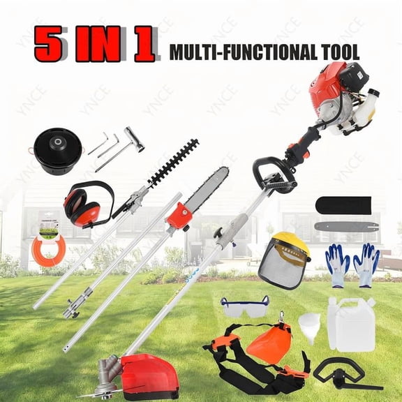 YNCE 5 in 1 Gas Weed Eater, 52CC 2-Cycle Weed Eater Gas Powe, Gas Weed Wacker, 9500rpm Strong Power & Multi Functional Gas String Trimmer Brush Cutter for Yard & Garden