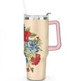 thumbnail image 2 of 40oz Pioneer Colorful Floral Stainless Steel Flip Straw Tumbler with Lid and Straw Spill Proof Travel Cup Double Wall Vacuum Insulated Coffee Mug with Handle Pink, 2 of 7