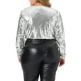 thumbnail image 3 of Agnes Orinda Plus Size Sequin Party Open Front Long Sleeve Shrug Bolero Crop Jacket, 3 of 5