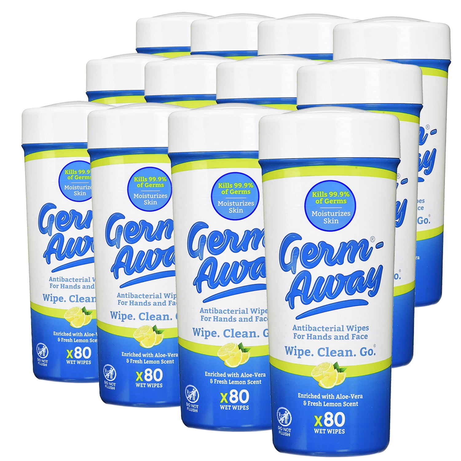 Germ-Away Lemon Scented Antibacterial Hand Wipes Canister 80ct, 12pk Case