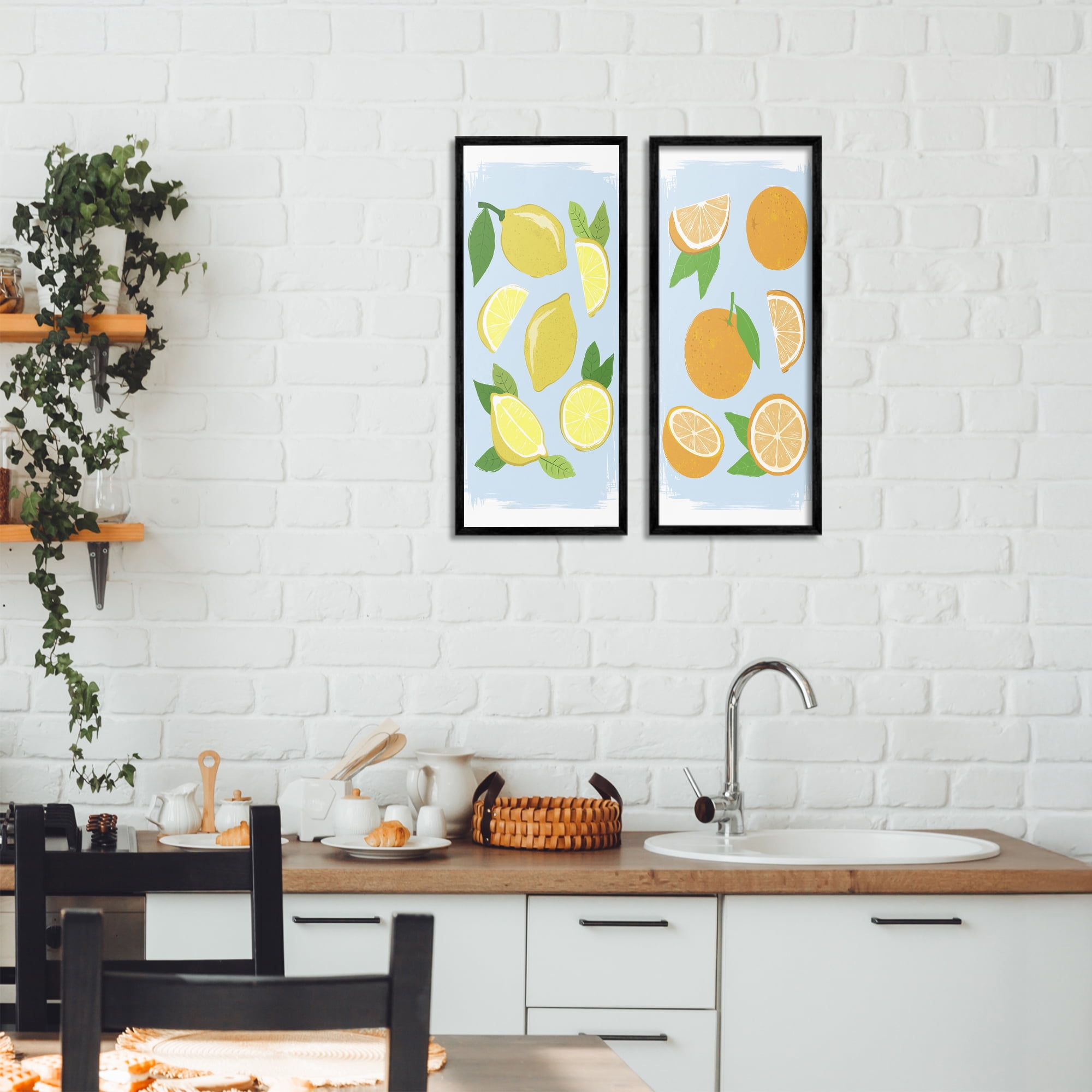 Stupell Industries Pastel Summer Citrus Fruits 2 Piece Black Framed Giclee Art Set, design by Martina Pavlova