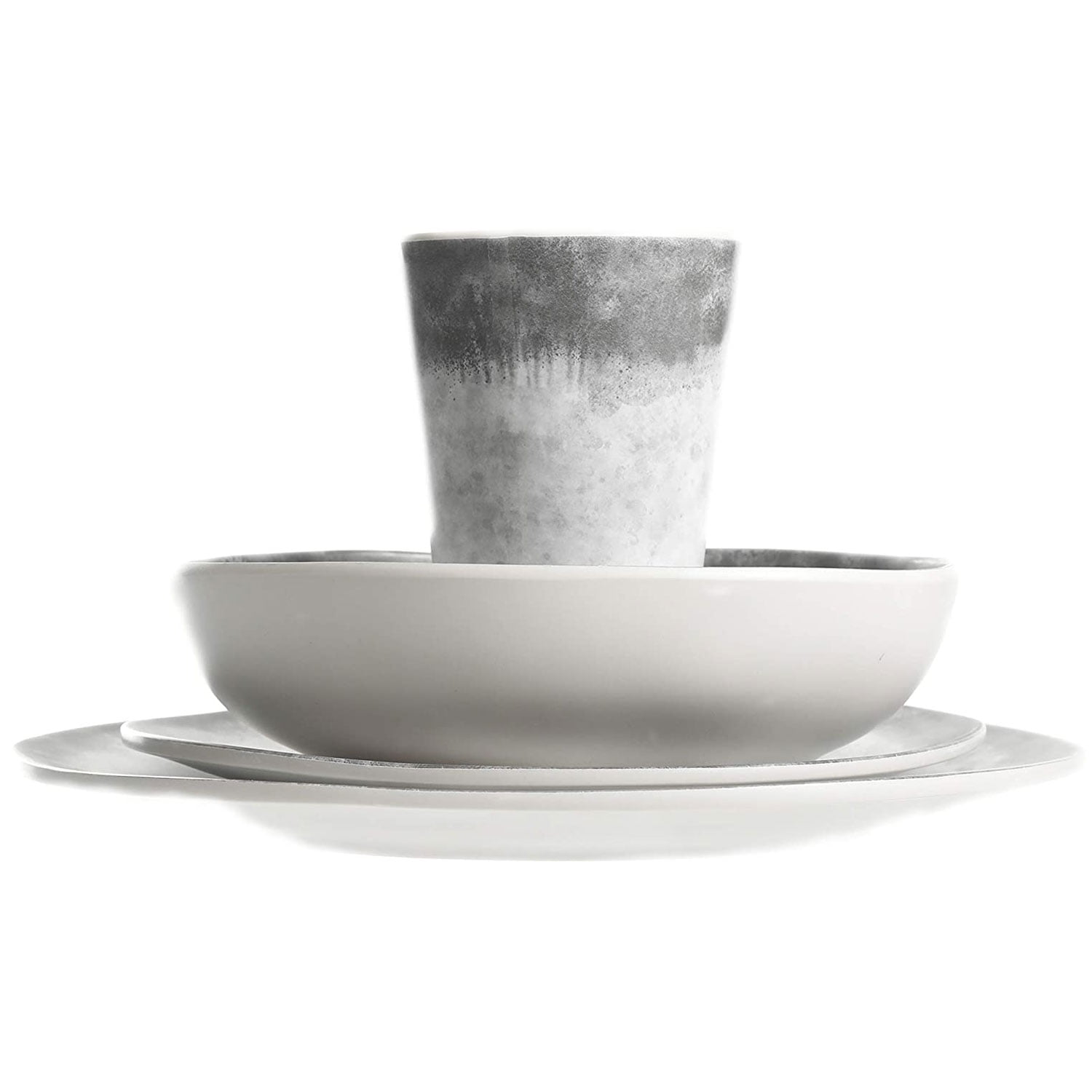 Gibson Home Granite Organic Round Melamine Dinnerware Set, Service for Four (16pcs), Marble