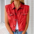 thumbnail image 2 of Hueook Women Vest Women's Solid Color Button Turndown Collar Tank Top Sleeveless Slim Tank Waistcoat Casual Tops Red 4X, 2 of 6