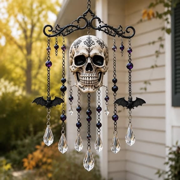 Halloween Skull Themed Crystal Wind Chime, Halloween Suncatcher Decoration