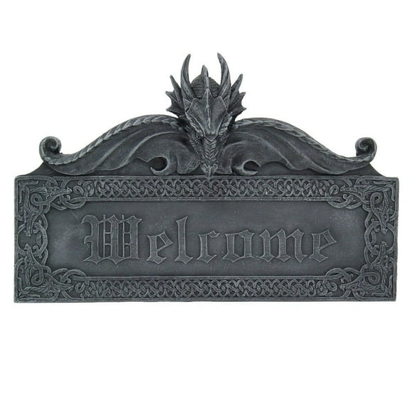 Pacific Giftware Medieval Gothic Guardian Dragon Welcome Plaque Door Greeting Wall Decorative Sculpture