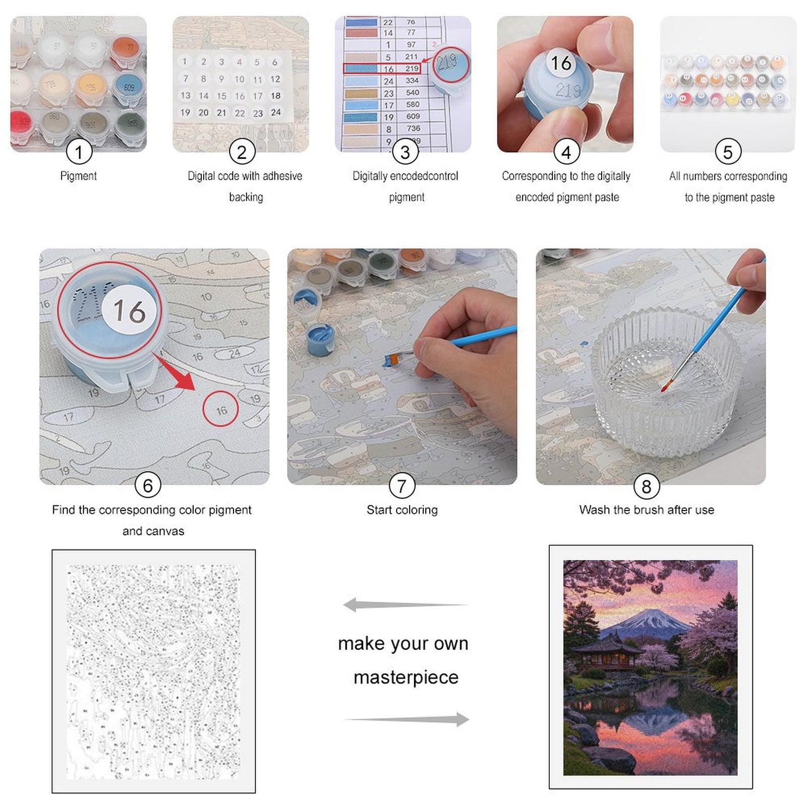 Paint by Numbers Kit for Adults, Japanese Garden Cherry Blossoms Sunset Paint by Numbers, Easy Paint by Numbers Kit for Adults Beginner, DIY Adult Paint by Number Kits on Canvas, Home Decor
