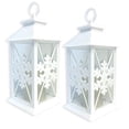 thumbnail image 1 of Snowflake Lighted Lanterns - Set of 2 White Lanterns with a Cut Out Snow Flake Design - LED Pillar Candle with 5 Hour Timer Included - LED Lantern - 13" H, 1 of 4