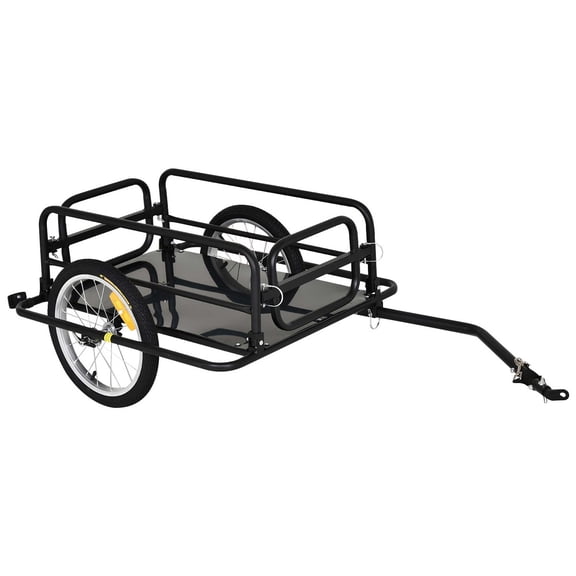 Foldable Bike Cargo Trailer with 16" Wheels, 88 lb Capacity&Hitch - Black Wagon Cart