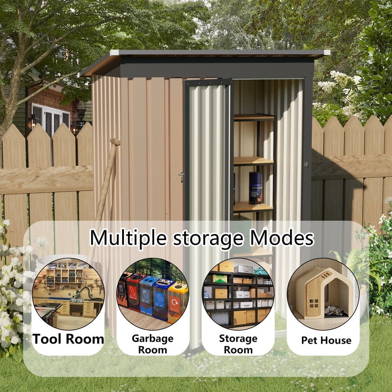 5x3 FT Outdoor Small Storage Shed with Lockable Door, Bike Tool Storeroom with Insulated Roof, Metal Shelter for Lawn Backyard