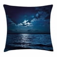 thumbnail image 1 of Night Throw Pillow Cushion Cover, Majestic Dramatic Sky Clouds and Full Moon Over Seascape Calm Tranquil Ocean, Decorative Square Accent Pillow Case, 24 X 24 Inches, Dark Blue White, by Ambesonne, 1 of 2