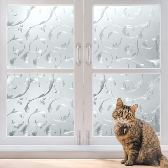 shiyou-Frosted Window Film for Privacy, Frosted Glass Film for Bathroom, 3D Vine, 90 x 200 CM,Non-Adhesive Window Frosting, Non-Adhesive Privacy Sticker, UV Protection Door Coverings