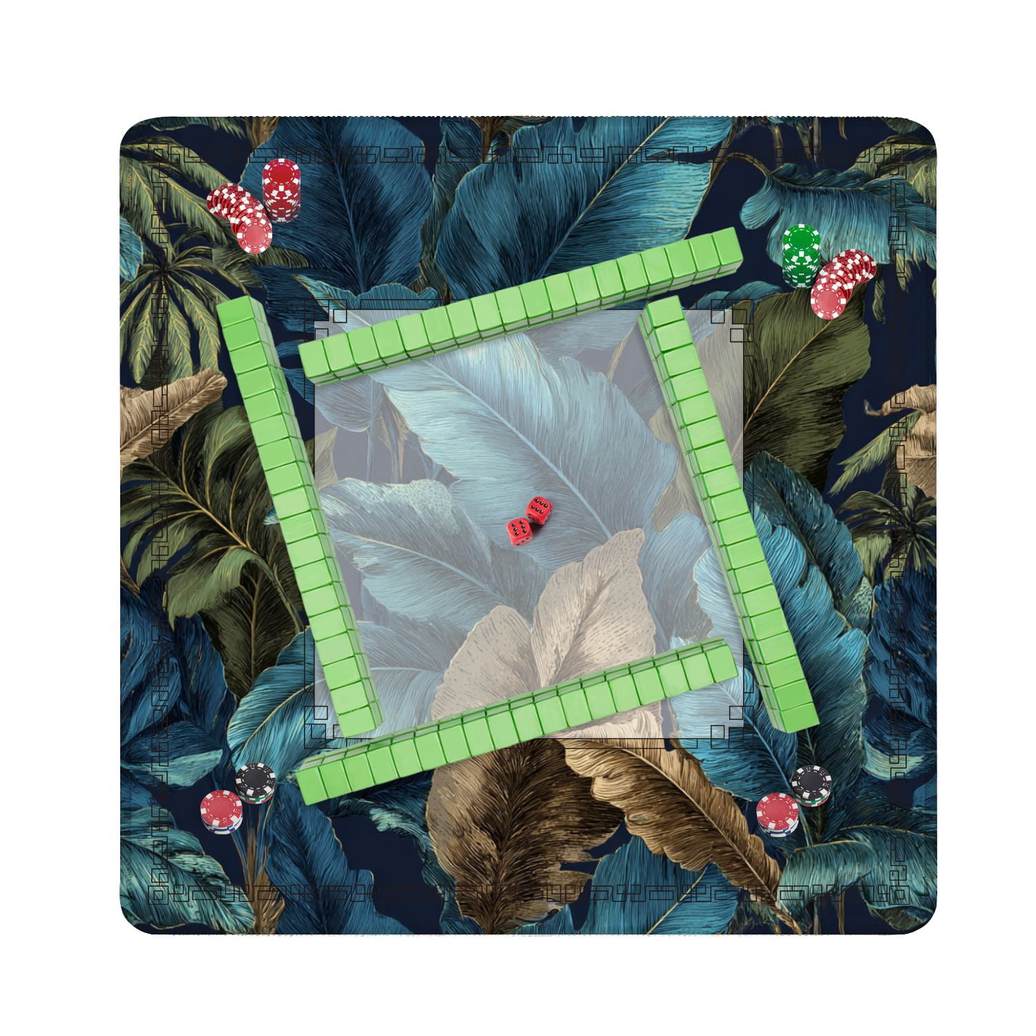 Mahjong Mat 31.5" x 31.5" Banana palm tree leaves seamless Exotic tropical Non-Slip Noise Reduction American Mahjong Tiles Table Cover for Dominoes Poker Card Board Games Gift