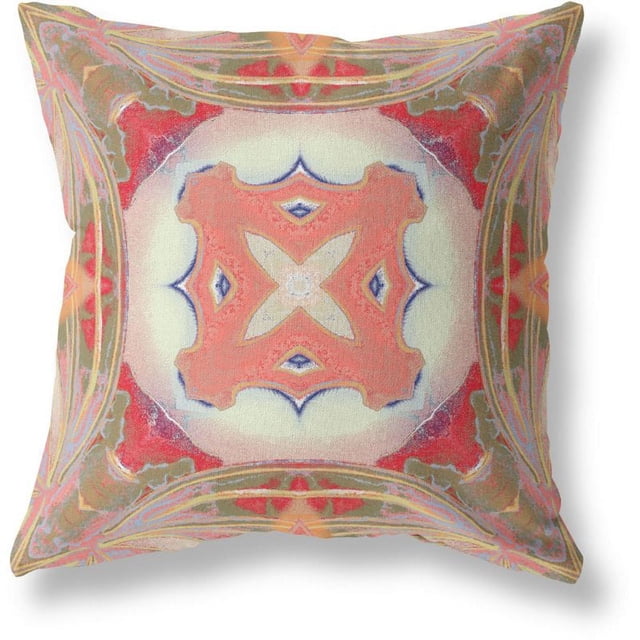 Pastel Floral Carrés Intérieur/extérieur Tissu Coussin Zip -Vert Rose Pêche Rouge 26"