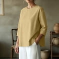 thumbnail image 6 of Lenpel Women's Tops 3/4 Length Sleeve Crew Neck Open Back Pleated T-Shirts Loose Tunic Blouses Trendy Casual Tees, 6 of 7