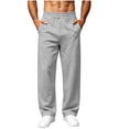 thumbnail image 3 of Sweatpants for Men Dqueduo Men's Solid Color Stretch Loose Casual Multi Pocket Elastic Waistband Wide Leg Pants Long Trousers Gray L, 3 of 8
