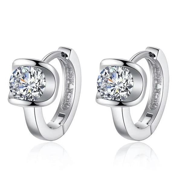 EOEMY 925 Sterling Silver Stud Earrings Zircon Round Hoop Huggie Women Jewelry