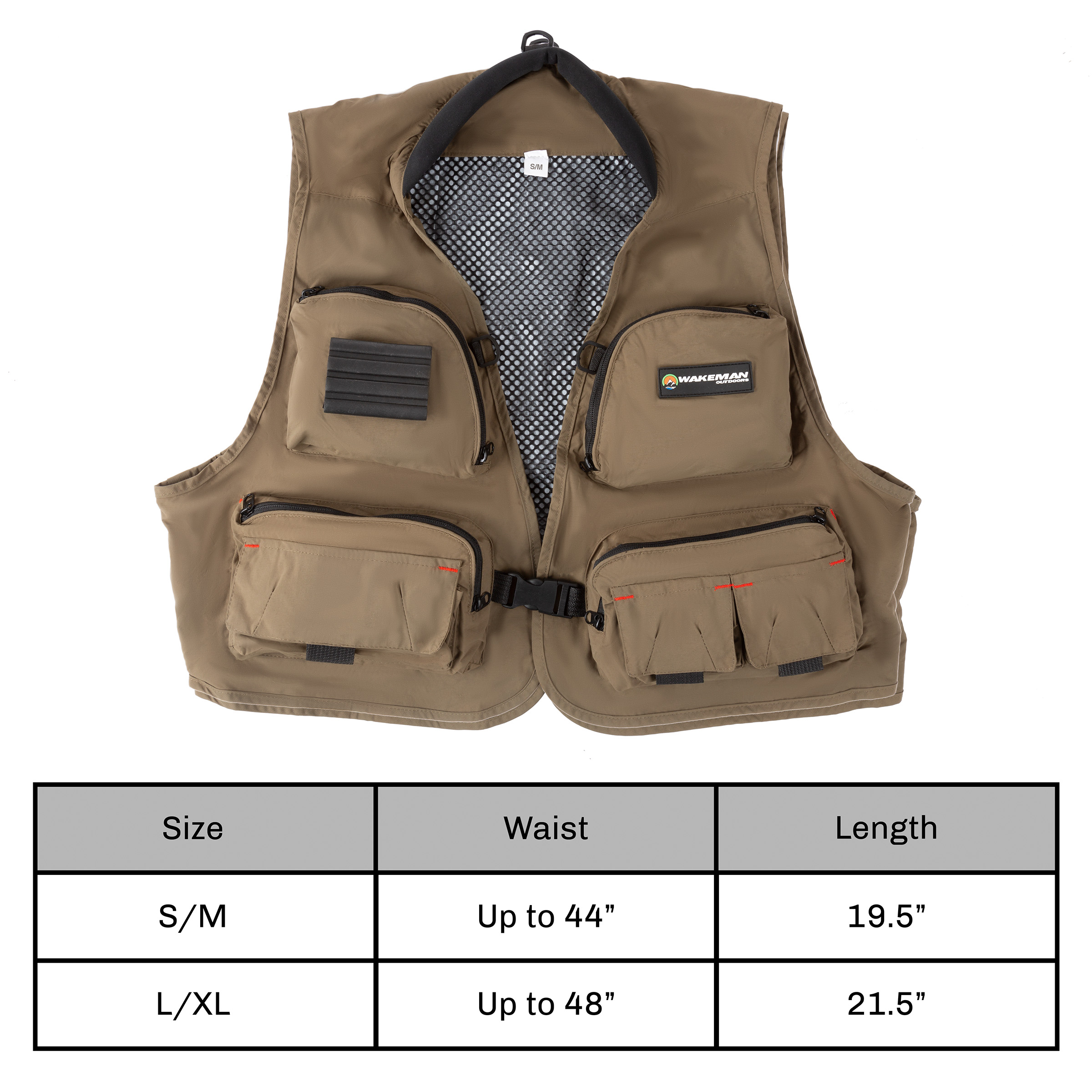 12 Pocket Fishing Vest – Lightweight Tackle Equipment Organizer Jacket with 3 D-Rings for Lake, Stream and Pond Fishing by Wakeman Outdoors (S/M)