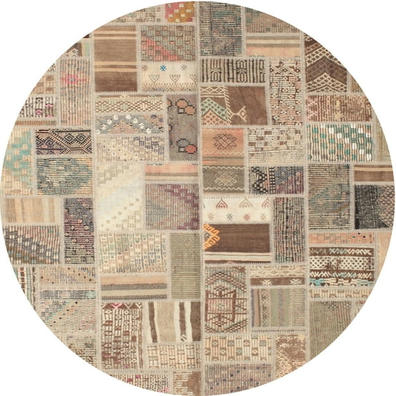 Ahgly Company Indoor Round Contemporary Orange Salmon Pink Abstract Area Rugs, 8' Round