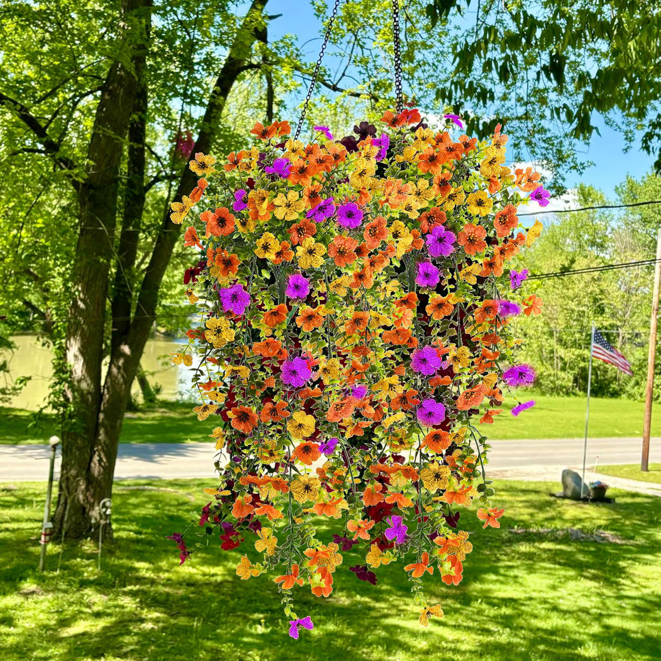 VVYXX 6 Pcs Artificial Hanging Flowers Outdoor Summer Fall Decor UV Resistant Fake Flower Plant Outside Garden Porch Patio Wedding Decor,Multicolor