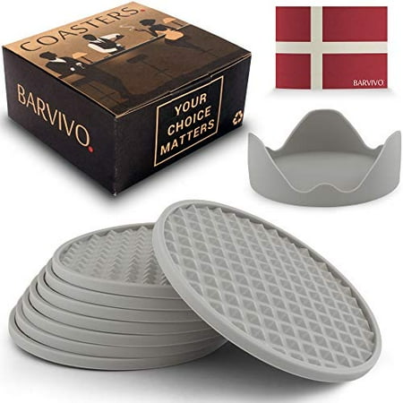 

BARVIVO Coasters For Drinks with Holder - Set of 8 (Gray)