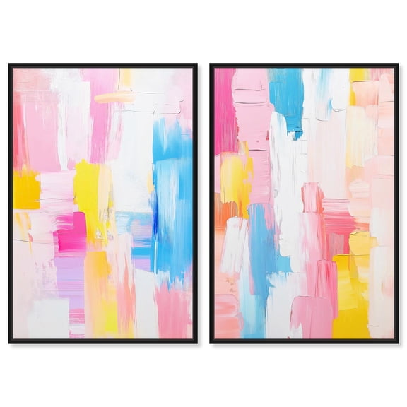 Joyful Abstracts Set Canvas Set of 2 Maximalist Art by Art Remedy, Black Frame, 10 x 15