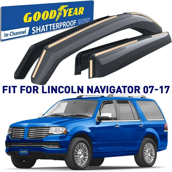 Goodyear Shatterproof In-Channel Window Deflectors for Lincoln Navigator 2007-2017, Rain Guards, Window Visors for Cars, Vent Deflector, Car Accessories, 4 pcs - GY008004