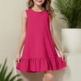 thumbnail image 2 of Milgrthf Robe d'Été pour Filles, Robe Décontractée Sans Manches à Col Rond, Ourlet Texturé à Volants, Mini Robe Débardeur, Rose Vif, 5 Ans, 2 of 9