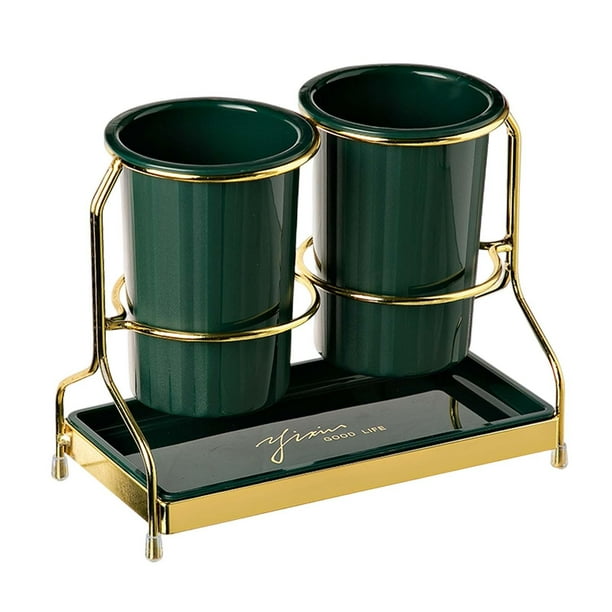 Organizador de cubiertos, soporte para utensilios de cocina y perchero de metal con escurridor. Verde oscuro