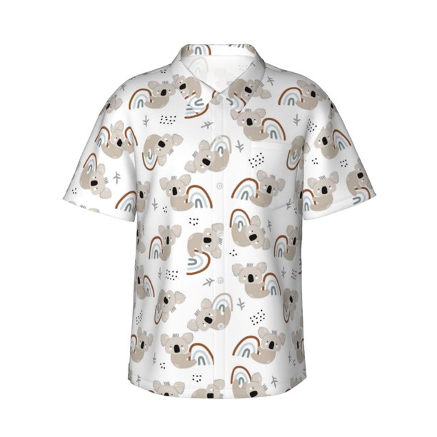 Balery Cartoon Koala Camisas hawaianas de manga corta para hombre, camisas playeras de corte holgado, camisas de vacaciones con botones,Large