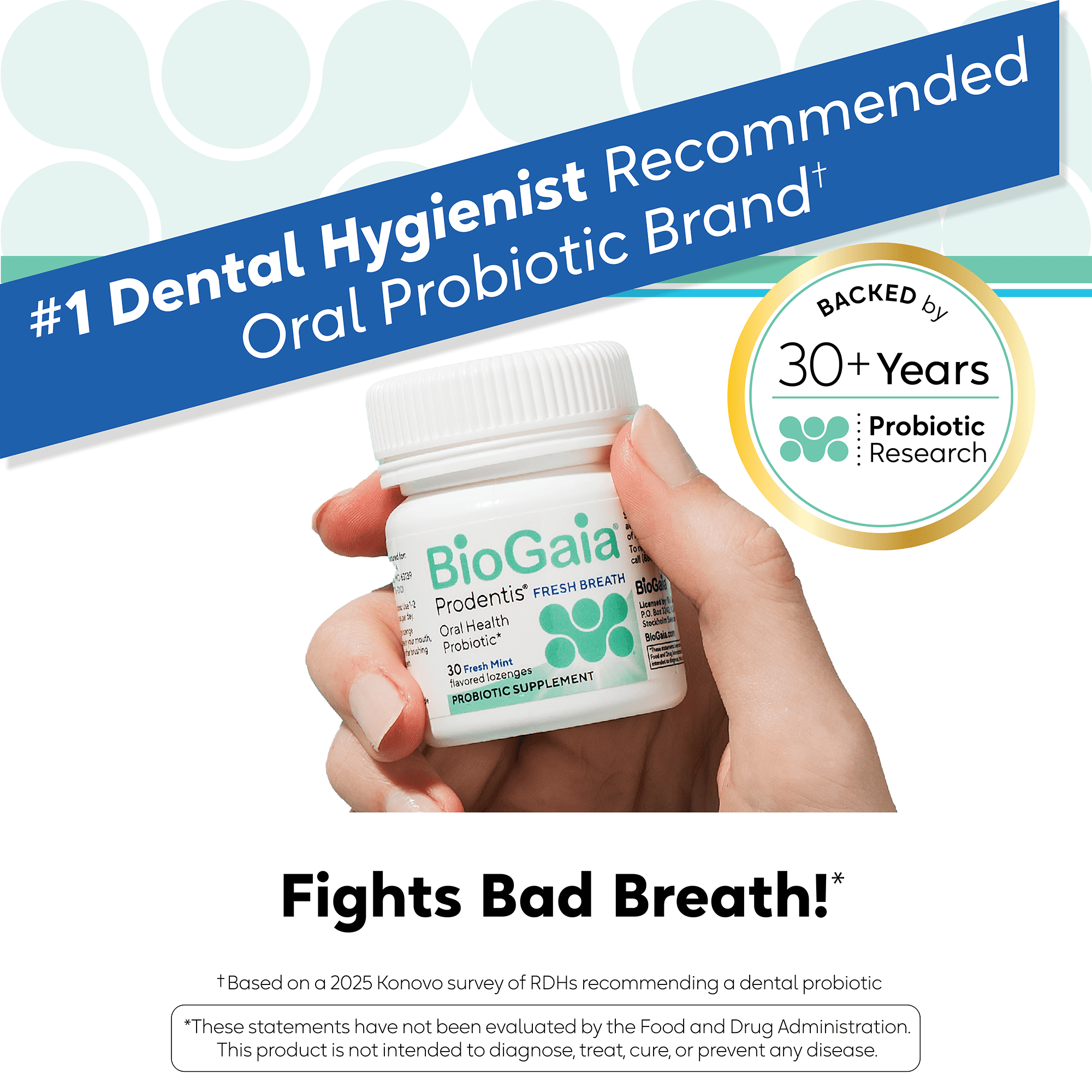 BioGaia Fresh Breath | Dental Probiotic Lozenge | Fights Bad Breath & Halitosis | Healthy Gums & Teeth | Dual-Action L. reuteri Oral Probiotics + Zinc | Fresh Mint Flavor | 30 Day Supply