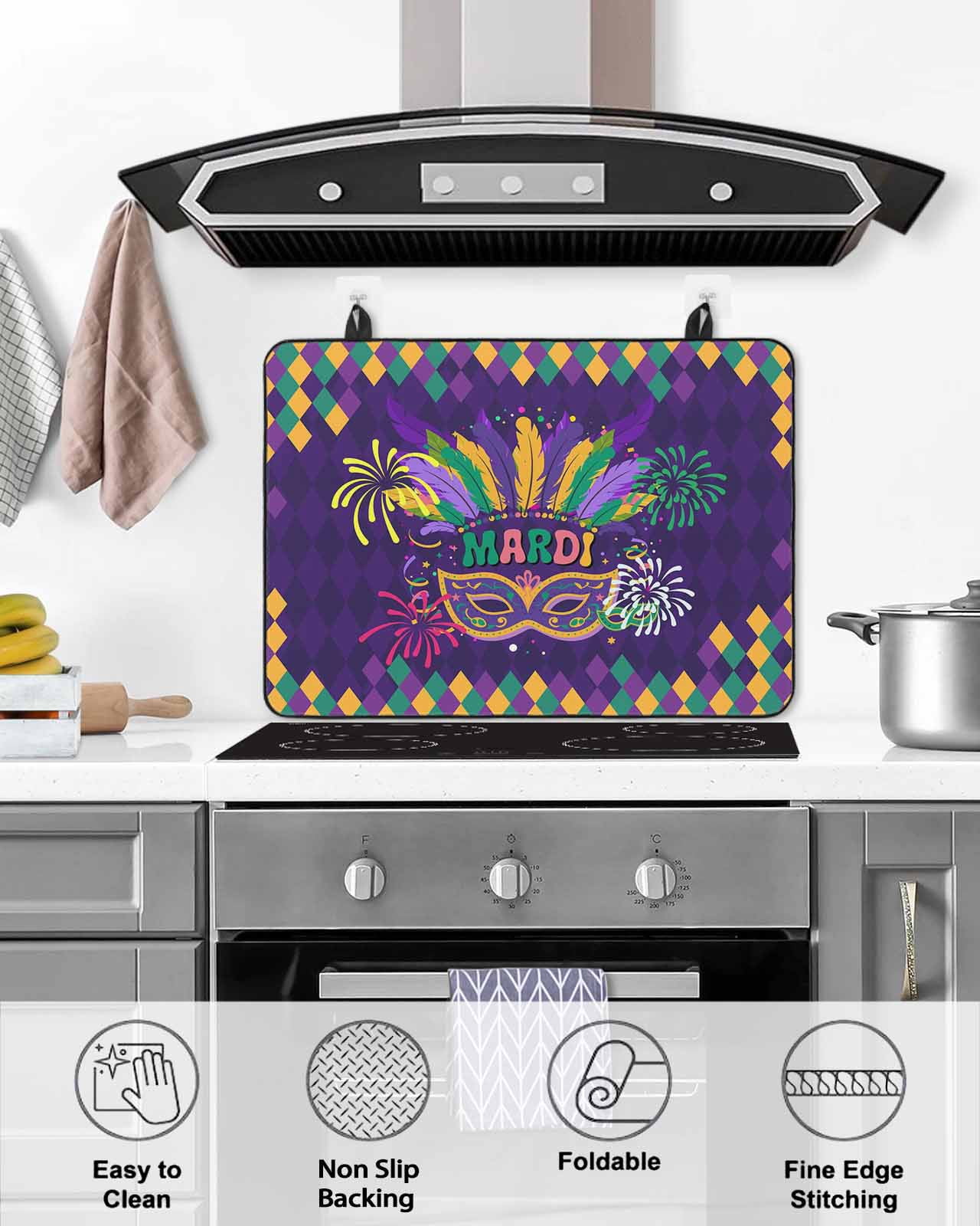 Large Induction Cooktop Protector Mat Purple Carnival Stove Top Covers for Electric Stove, Modern Geometric Feathers Ethnic Decorative Stove Burner Cover Mats, Glass Top Stove Cover