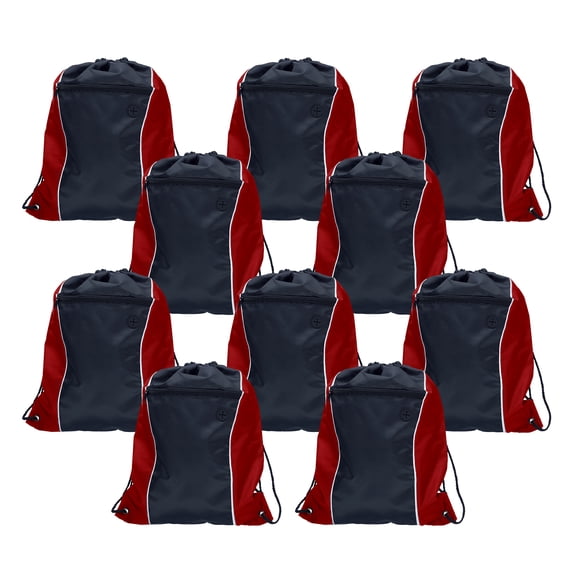 Two-Tone Drawstring Backpack Non-Woven - 10 pack - Durable Sports Backpacks For Training Gymnastics - Ideal for School, Work, Sports, Travel, Gym & More - Red