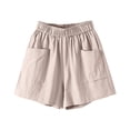 thumbnail image 4 of Favoffer Women Cotton Linen Mid Thigh Shorts Elastic Drawstring Waist Side Pockets Solid Color Loose Breathable Casual Bottoms for Summer Outdoor Seaside ing, 4 of 6