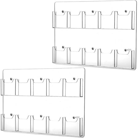 Clear Acrylic Wall Mount Brochure Holder - 2 Pack, 6 Pockets, 15"x13"