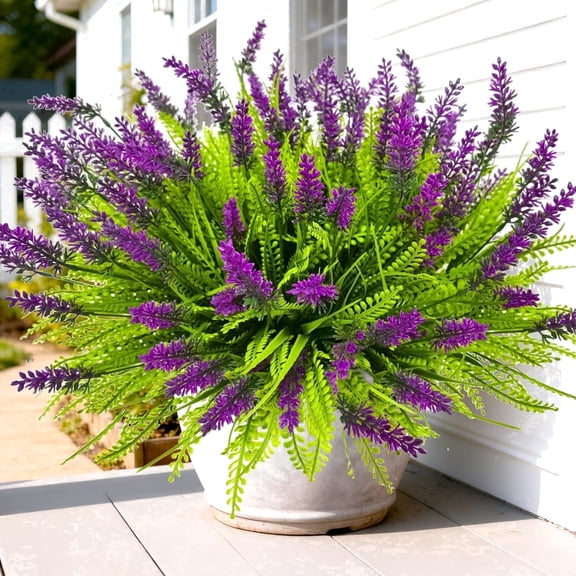 12 Pcs Artificial Plants Outdoor, 17.8" Tall Fake Mums Flowers UV Resistant Outdoor Fake Plants, Faux Lavender Artificial Fall Flowers Plastic Greenery for Porch Garden Yard Window Box