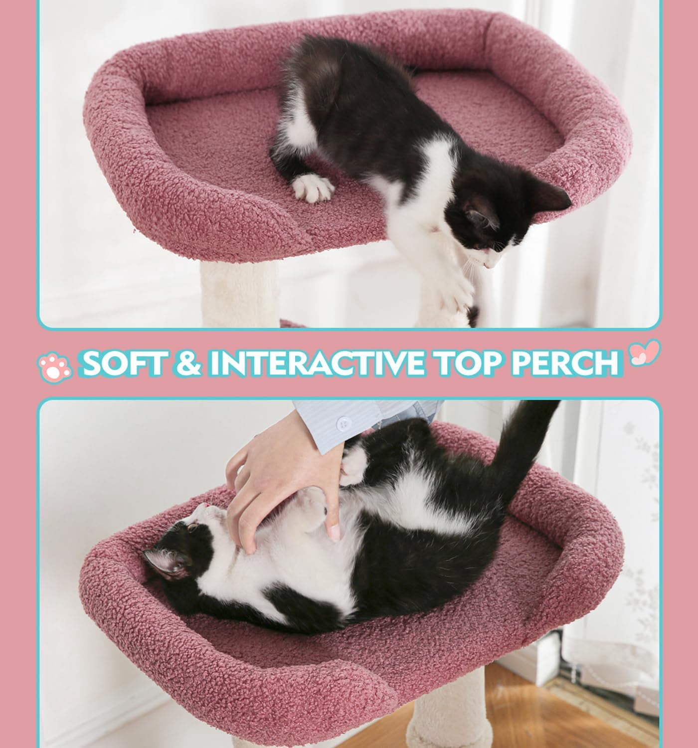Made4Pets 29" High Multi-Level Climbing Furniture Carpet Cat Tree for Indoors Cats, Pink