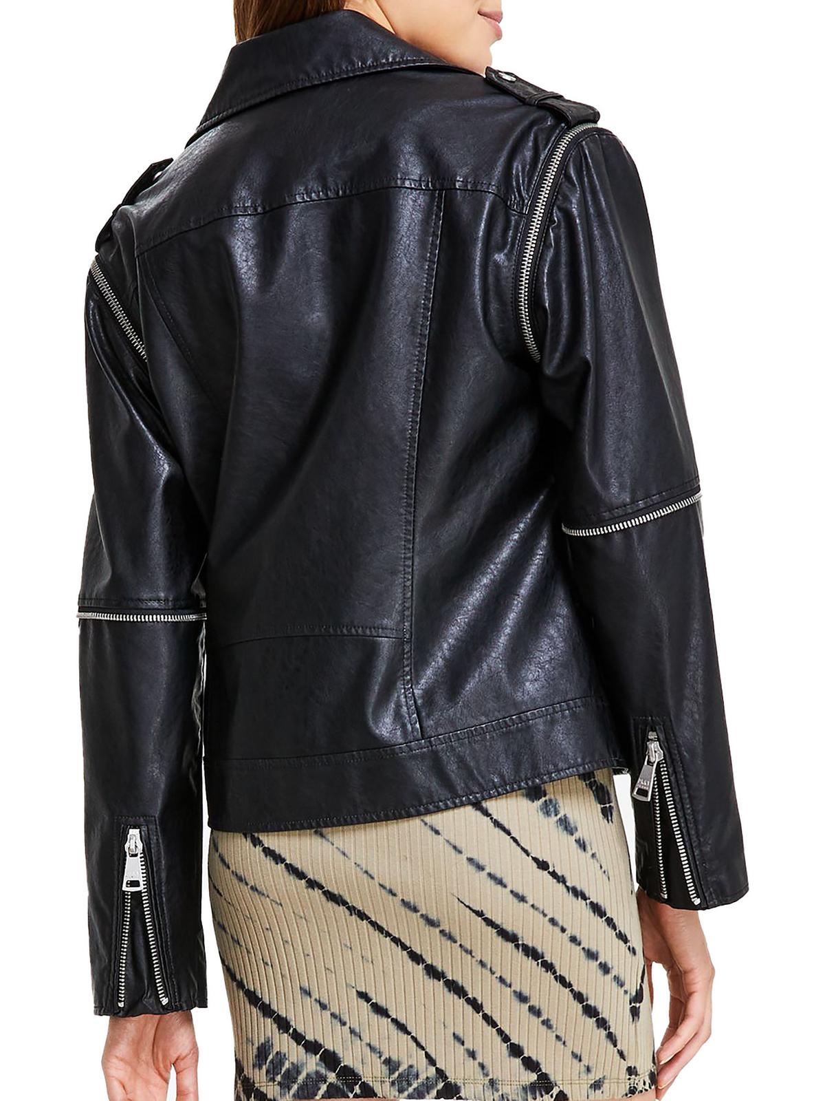 Women's Faux-Leather Zip-Detail Moto Jacket Black L