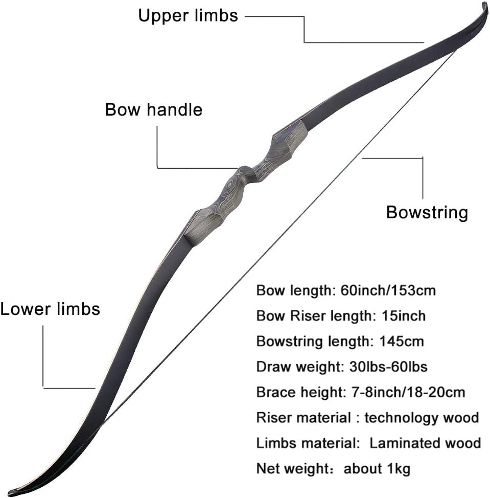 A.M.E 60" Takedown Recurve Bow Adult Archery Hunting Shooting Target Practice 25-60lbs