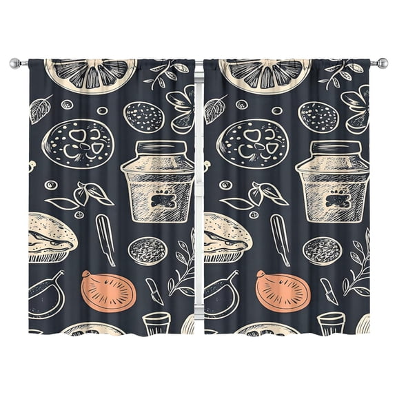 Kitchen Food Colorful Cooking Chef Curtains-blackout Curtains Bedroom Decor Living Room Darkening Grommet Window Drapes 2 Panels Set 52"x 84"